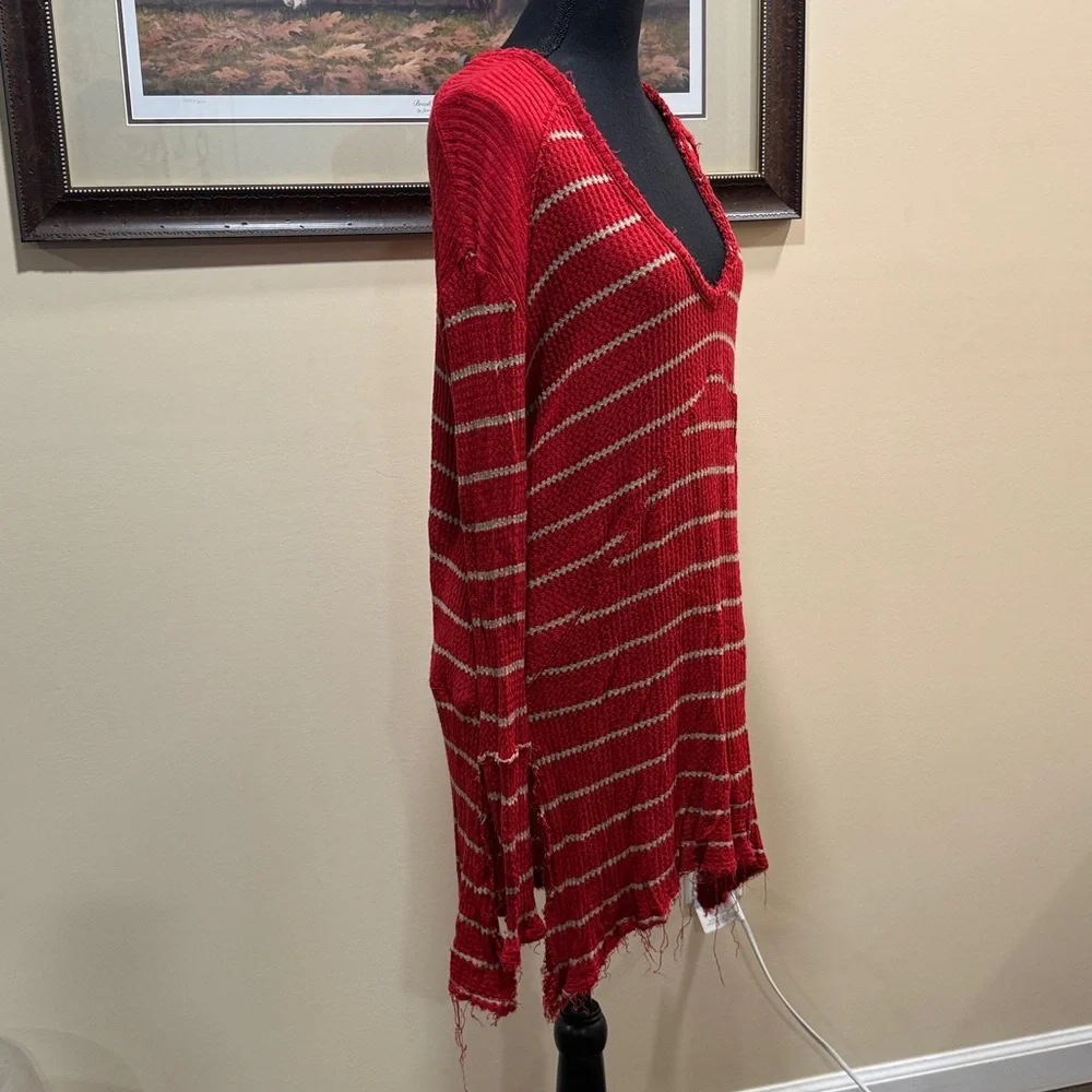 Free People Red and White Striped Long Sleeve Top
